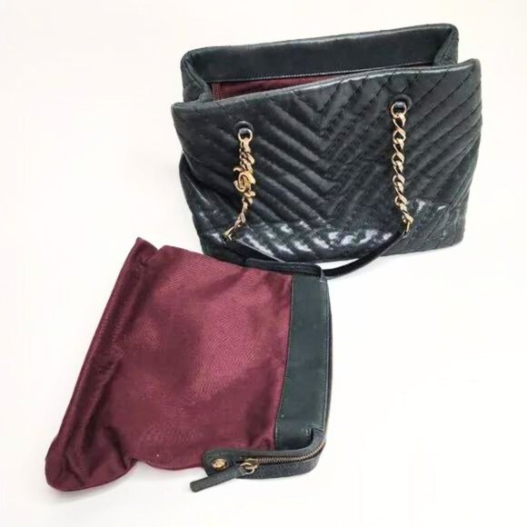 CHANEL Surpique CC Charm Tote Chevron Iridescent Calfskin Large Shoulder Bag - Picture 10 of 13